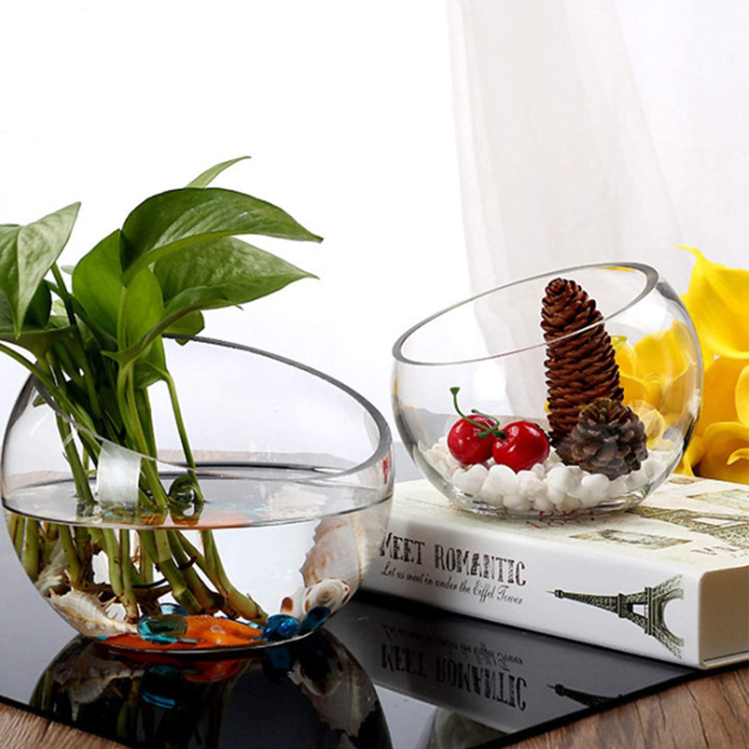 Прозирна стаклена чинија Стаклена посуда са мехурићима са косим резом за воће и поврће03