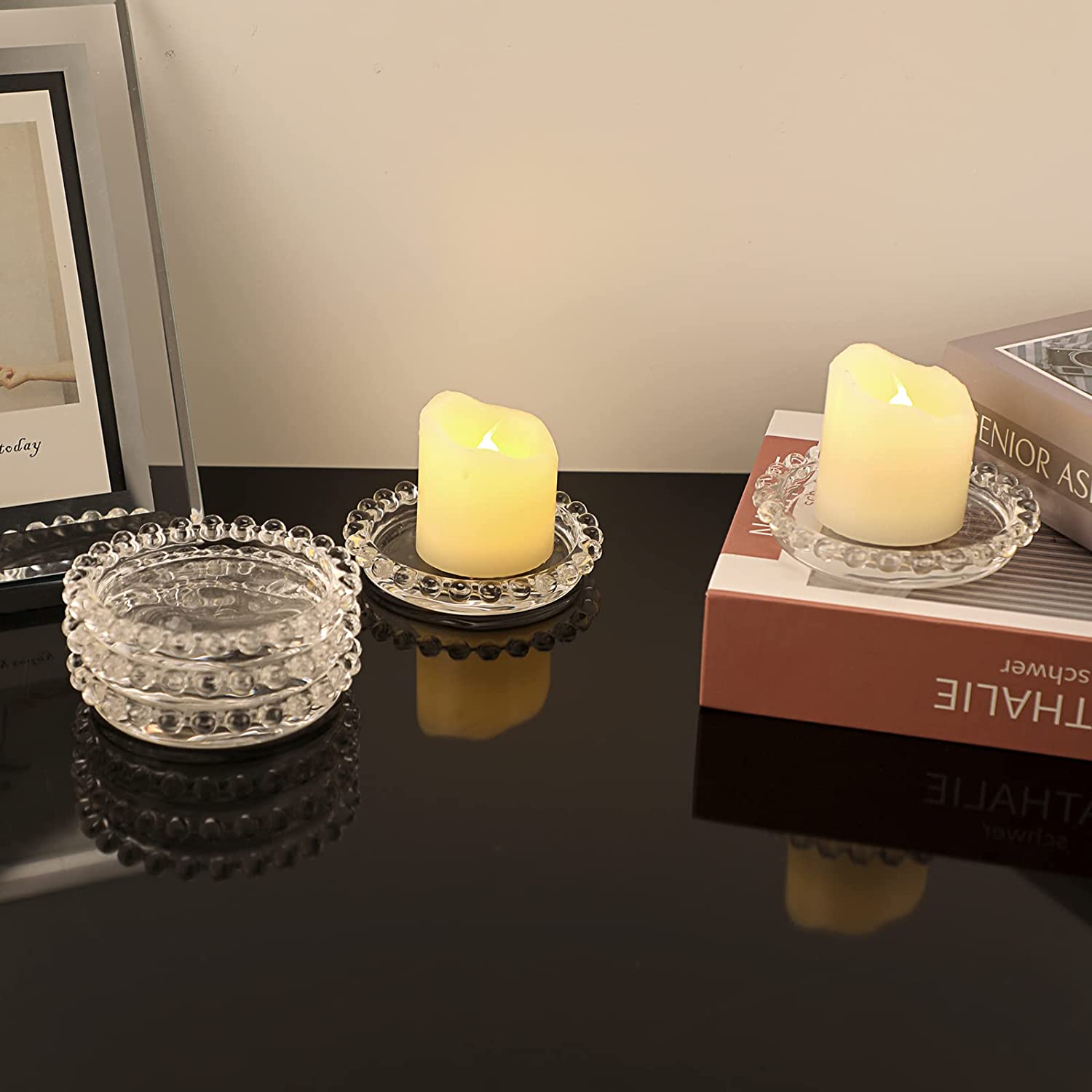 Прозорі скляні тарілки для свічок, 3-дюймові прозорі скляні підставки для свічок, маленькі круглі підноси для свічок02