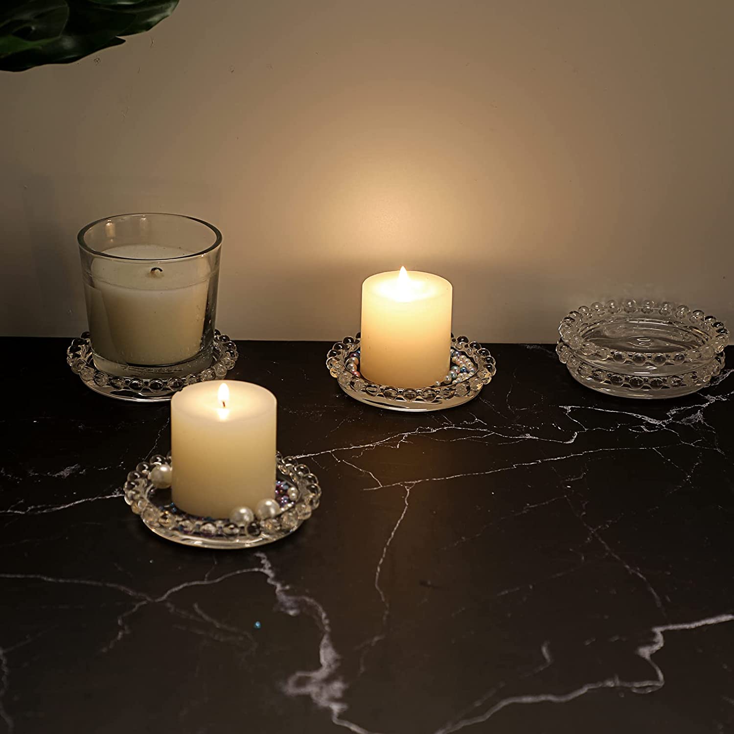 Διαφανές γυάλινο πιάτο κεριών 3 ιντσών Διαφανές γυάλινο σουβέρ για κεριά Μικροί στρογγυλοί δίσκοι κεριών03