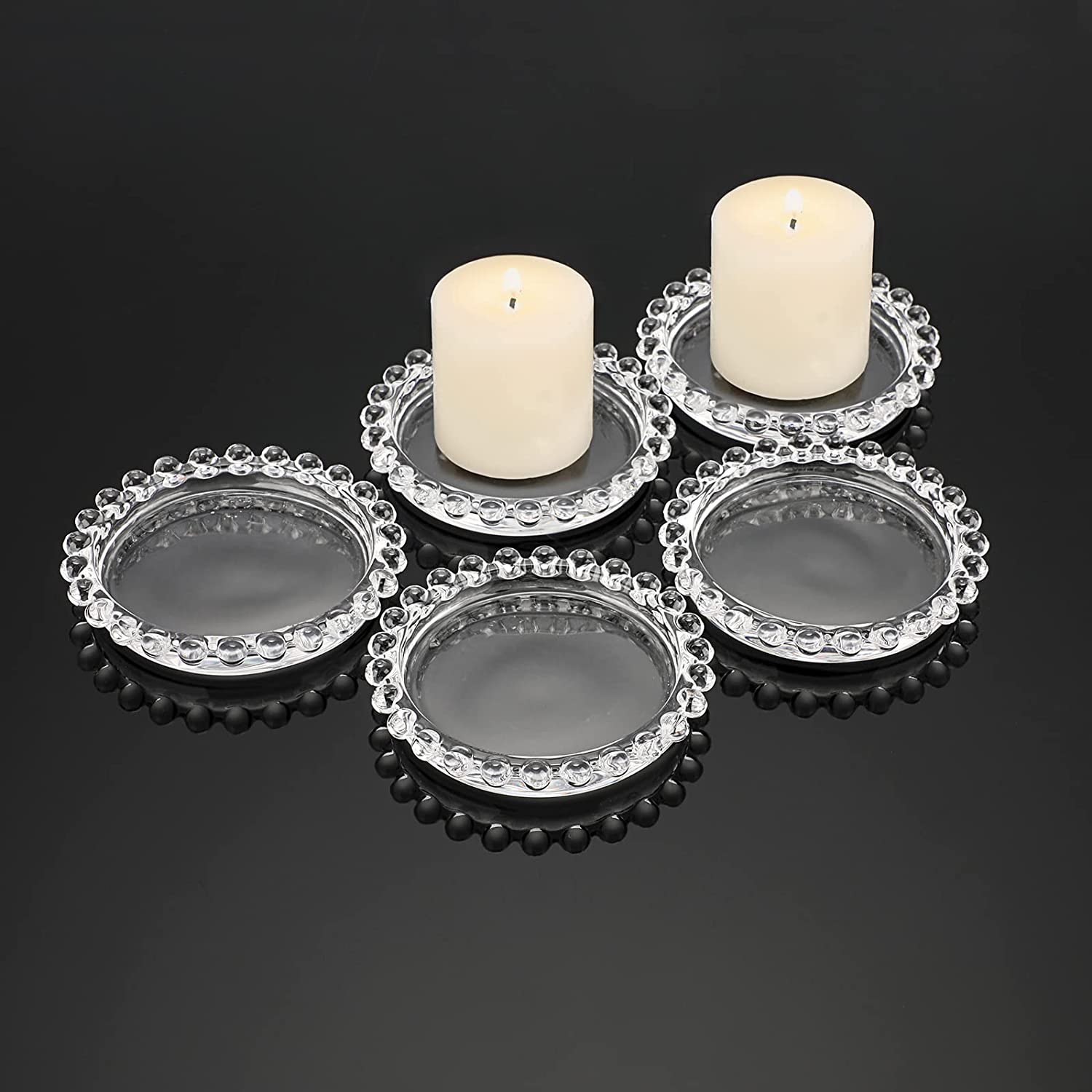 Čiré skleněné podnosy na svíčky 3palcové průhledné skleněné podnosy na svíčky malé kulaté podnosy na svíčky04