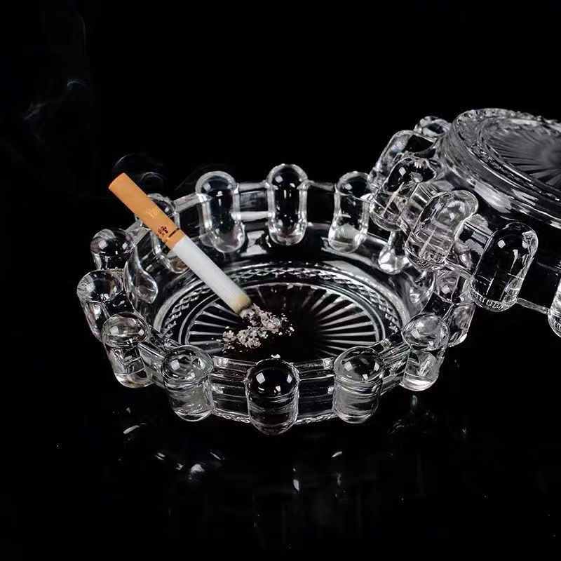 Изготовленная на заказ стеклянная пепельница оптом, высококачественный хрустальный материал для курения, округлость, стеклянные пепельницы01