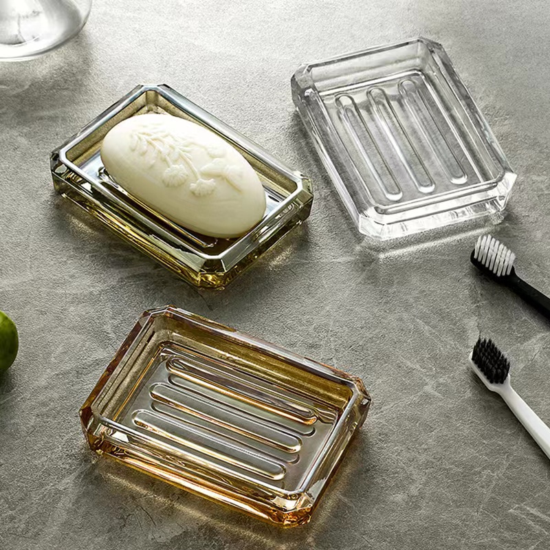 Персонализирана стъклена кутия за сапун Домакинска суета Декорация Прозрачна стъклена чиния06