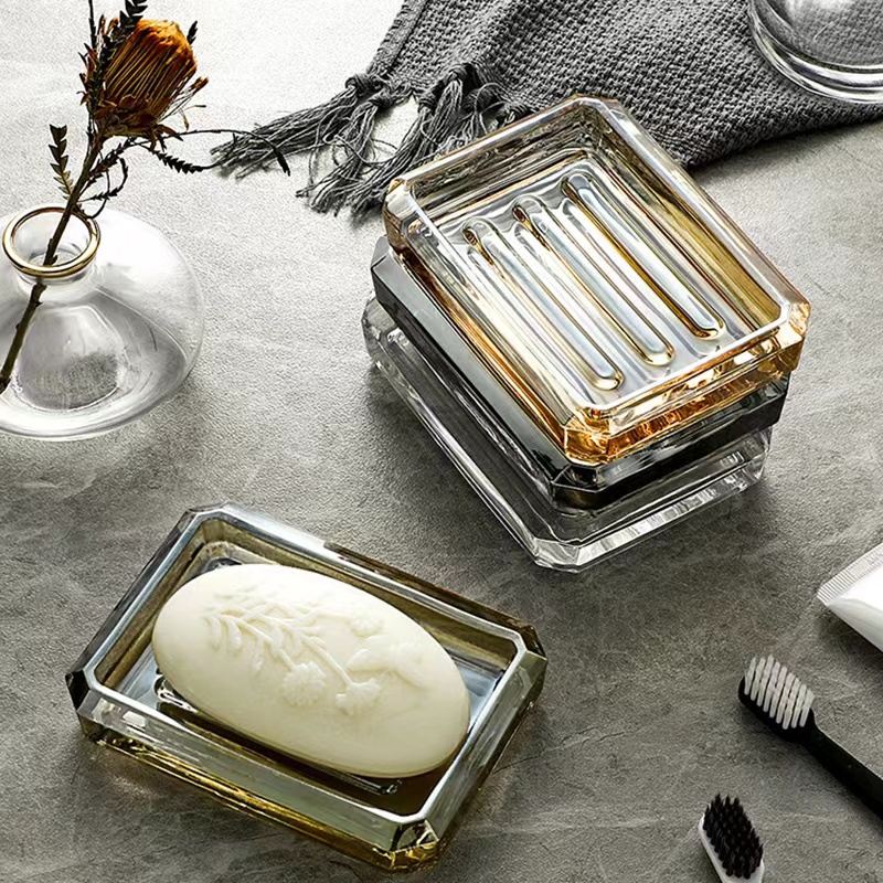 Caixa de vidre de sabó personalitzada Decoració de tocador domèstic Plat de vidre transparent07