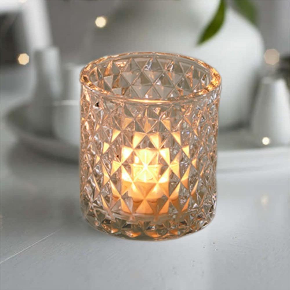 Cylinder Clear Glass Tealight embossed hobnail glass candle holder02