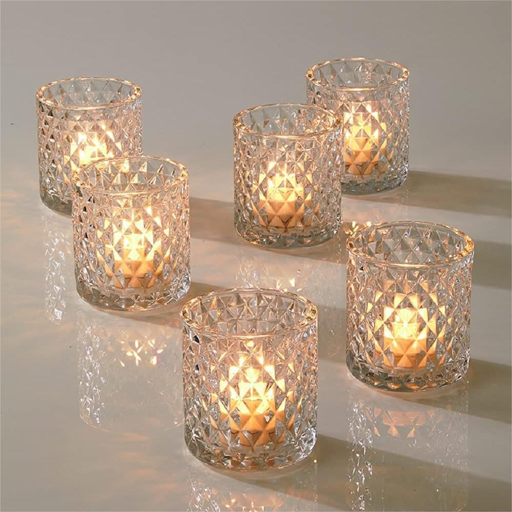 Cylinder Clear Glass Tealight embossed hobnail glass candle holder03