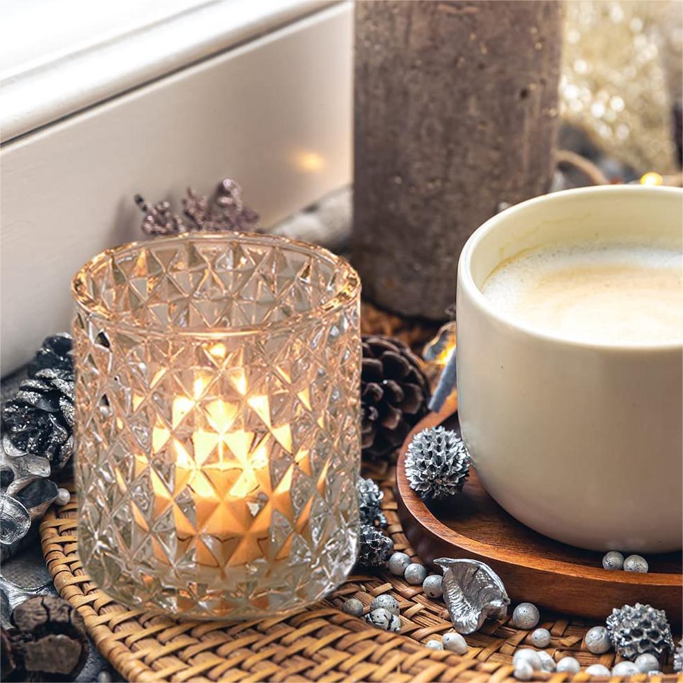 Cylinder Clear Glass Tealight embossed hobnail glass candle holder05