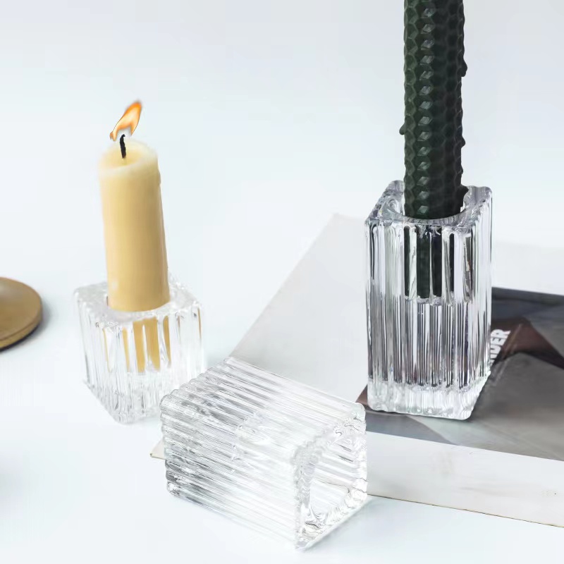 Pemegang lilin pilar dekoratif yang jelas lucite Clear Glass Tealight Tempat lilin berbentuk kubus04