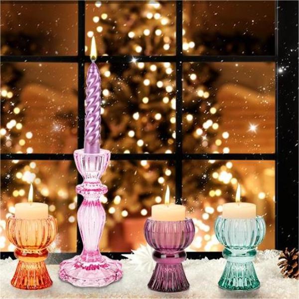 Stikliniai žvakių laikikliai Kūginiai žvakidžių laikikliai Dekoratyviniai žvakių stovai Staliukai Centrinės detalės Decor02