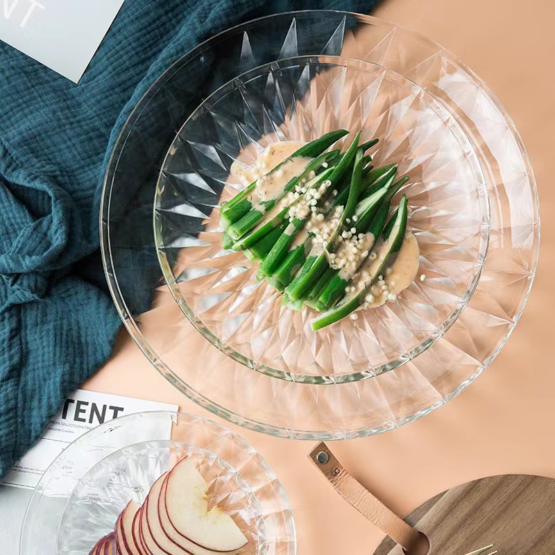 Υψηλής ποιότητας Ευρωπαϊκό διαφανές γυάλινο πιάτο Κυκλικό γυάλινο πιάτο φαγητού01