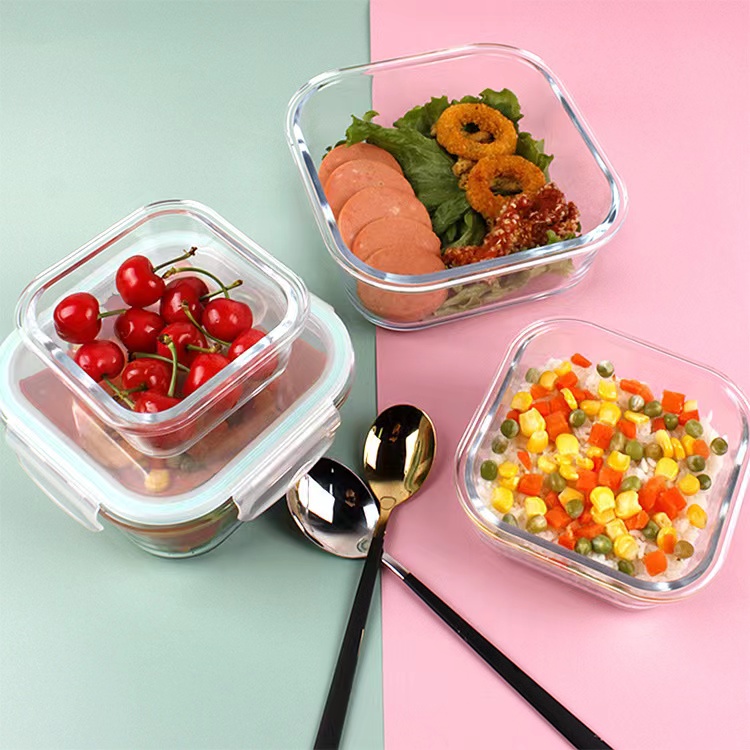 Υψηλής ποιότητας διαφανές τετράγωνο γυάλινο μπολ Δοχεία αποθήκευσης τροφίμων για τρόφιμα01