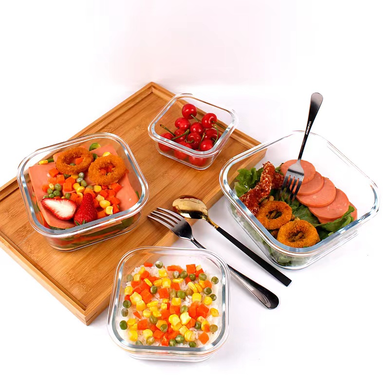 Hochwertige Aufbewahrungsbehälter aus klarem quadratischem Glas für Lebensmittel05