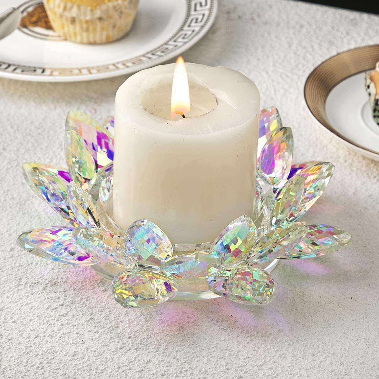 Vendita calda di vetru viotu Premium Lotus flower Candle Cup Glass Clear Tealight Candle Holders for Candle Wax02