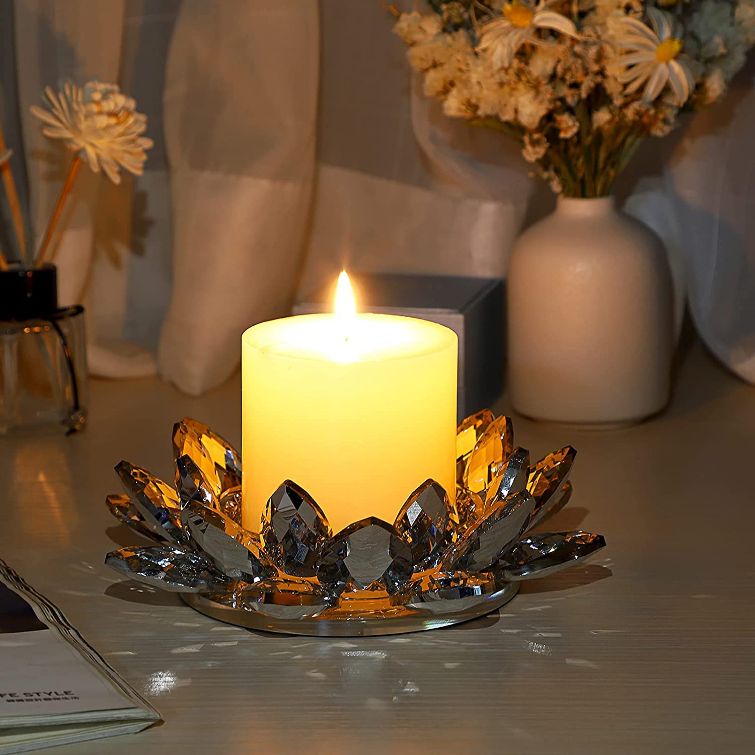 Hot Sale Empty Glass Premium Lotus flower Candle Cup Clear Glass Tealight Svečniki za sveče Wax03