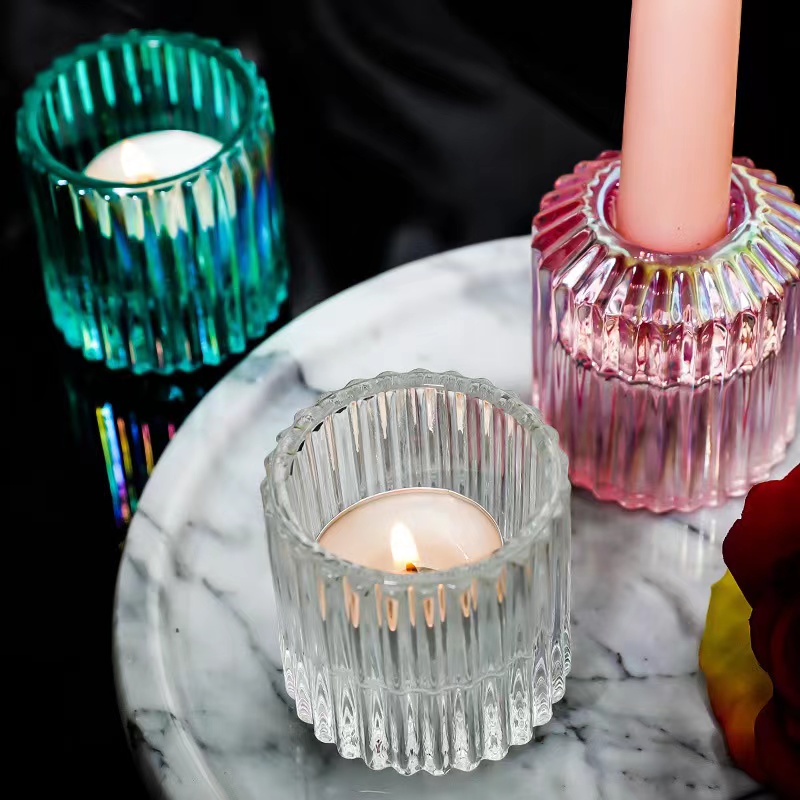 Pruhovaný skleněný svícen na čajovou svíčku používaný pro svatební hostinu, svatbu, narozeniny a domácí výzdobu06
